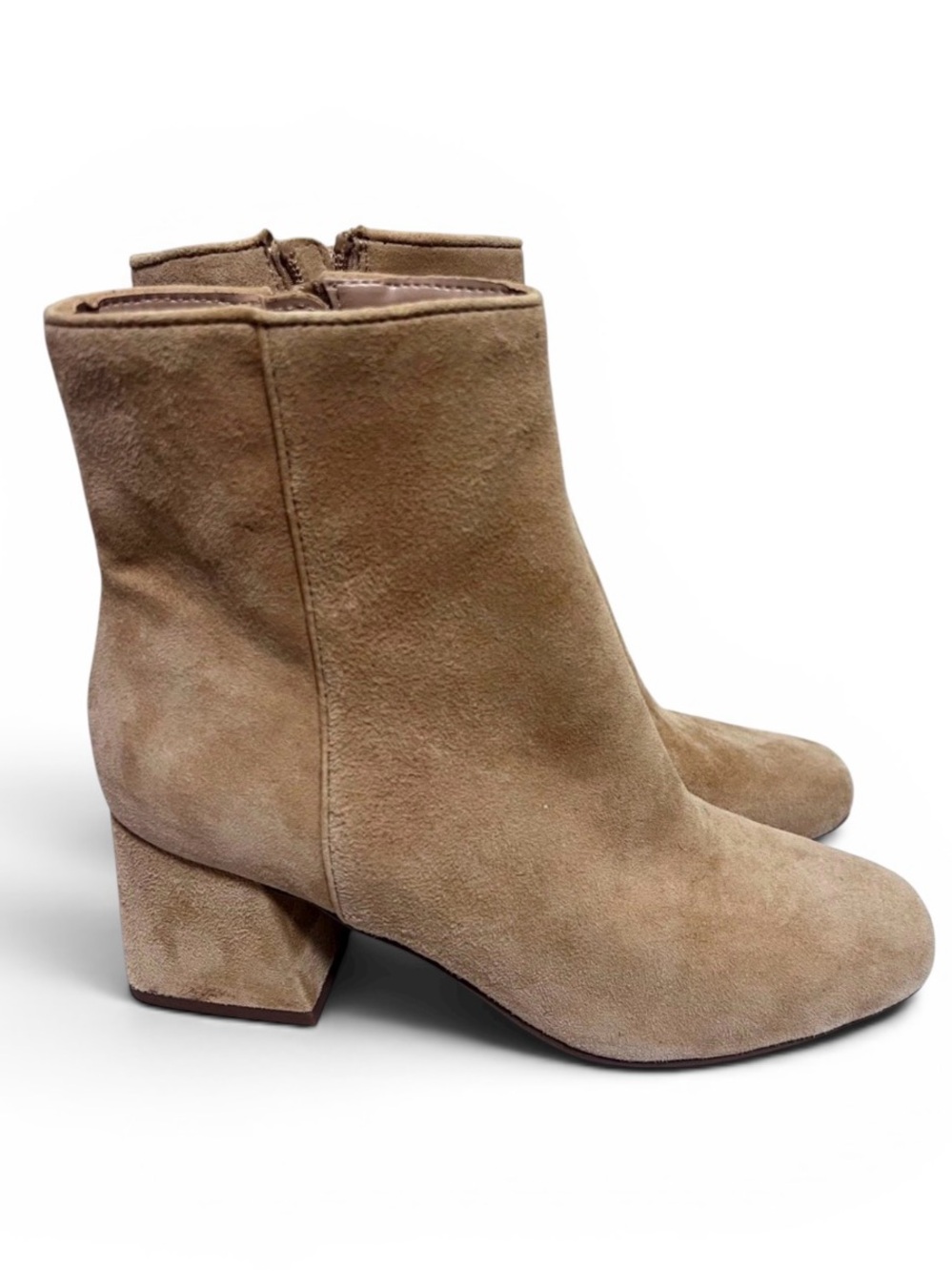Steve Madden Women's  Booties Heeled Back Zipper Tan Leather Suede Size 7.5